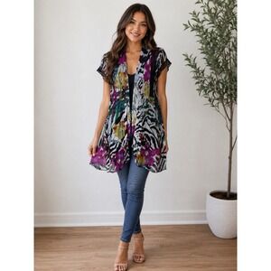 Alison Sheri XS Cardigan Duster Floral Lace Mesh Artsy Lagenlook Boho -3468